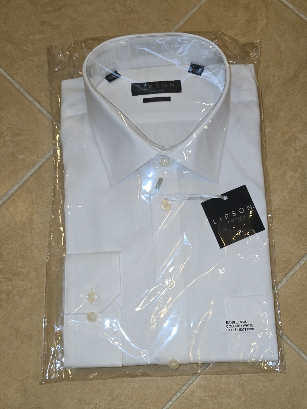 Lipson Easy Care White Men's Dress Shirt, Size 17.5 R